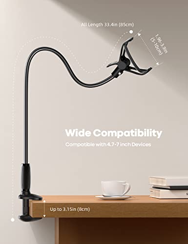 Lamicall Gooseneck Phone Holder for Bed, Stable Flexible Arm Stand for Desk - color: black