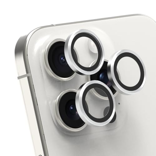 PureGear Camera Lens Protector for Apple iPhone 15 Pro & 15 Pro Max, Protects Camera Lens from Drops & Scratches, Ultra-Thin HD Tempered Glass Individual Ring Cover Lens Protectors-Silver - color: Silver