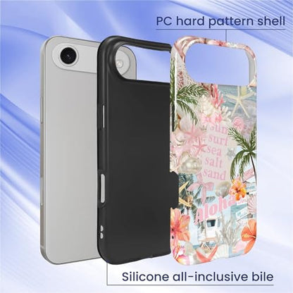 Case for iPhone 17 Air, Cute Phone Case, Aloha Summer Collage | Hybrid 2-Layer Phone Cover，Military-Grade Protection Durable Shockproof Anti-Scratch Cases - color: Pink Aloha Summer Collage, size: Iphone 17 Air