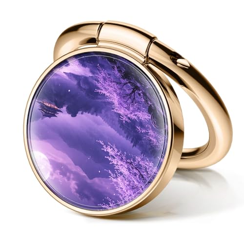 Cell Phone Ring Holder, Cute Metal Phone Grip Stand Finger Ring Kickstand, Flexible 360°Rotation Phone Tablet Case Accessories Compatible with Most Phones Purple Moon Landscape - color: Purple Moon Landscape