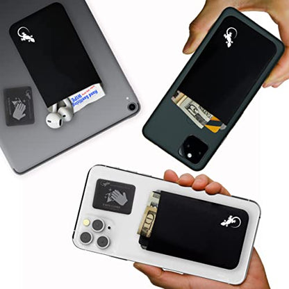 Phone Wallet - Adhesive Card Holder - Cell Phone Pouch - Stick on Lycra Pocket by Gecko - Carry Credit Cards and Cash - color: BLACK WHITE