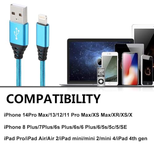 iPhone Charger 10FT 5Pack Apple MFi Certified Lightning Cable Fast Charging Nylon Braided USB-A to Lightning Compatible with iPhone 14/13 mini/14/13/12/11 Pro MAX/XR/XS/8/7/Plus/6S/SE/iPad