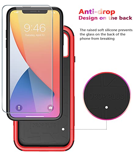 Diverbox for iPhone 11 Case [Shockproof] [Dropproof] [Tempered Glass Screen Protector],Heavy Duty Protection Phone Case Cover for Apple iPhone 11 (Red-3in1) - color: Red-3in1