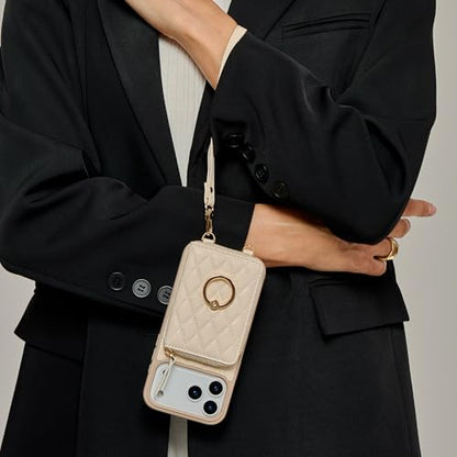 ZVE for iPhone 17 Pro Max Case Wallet with Card Holder, 360° Rotation Ring Stand Crossbody Wallet Cover 6.9 Inch-Beige - color: Beige, size: iPhone 17 Pro Max 6.9''
