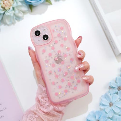 Glitter case for iPhone 13/14 Polka dots Pink | Bling Sparkle Glitter，Polka dots，Full Protection Soft TPU，Kawaii Cute Phone Case for Women Girls - color: Polka Dots Pink