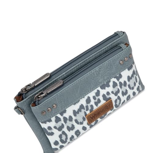 Montana West X Wrangler Woman Wallet Large Women's Wallets, Card Cases & Money Organizers Double Zipper Western Clutch Wallet and Rfid Lining - color: Jean