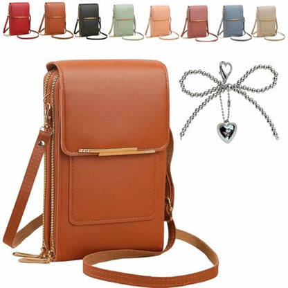 Anti-theft leather bag, Women's Touch Screen Mobile Phone Messenger bag, RFID Block Mobile Phone Purse - color: Brown