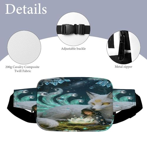 Nine-tailed Fox Fanny Packs for Women Men Double Layer Fashion Waist Pack Adjustable Belt Bag with Pockets Small Crossbody Bags for Running Hiking Workout Travel Daily Use