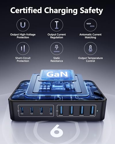 200W USB C Charging Station, 8-Port GaN Desktop Charger Block with PD 65W - color: Black, size: 200W