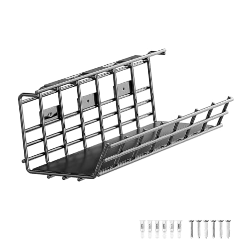 1 Pack DELAMU Under Desk Cable Management Tray, Large Metal Cord Organizer, Office & Home Cord Wire Management Under Desk Shelf, Easy Install Pre-drilled Cable Organizer, Black - size: 1 Pack