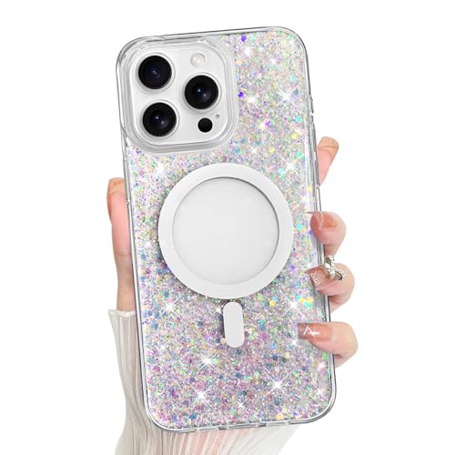 Bonoma for iPhone 16 Pro Case Bling Glitter Crystal -Sparkly Glitter | Sparkly Back, Magnetic Support for MagSafe Shockproof Crystal and Clear High-Duty Protection for Girls Women - color: Sparkly Glitter, size: iPhone 16 Pro