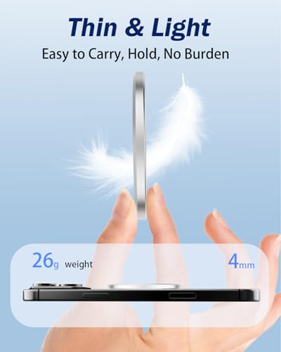 Phone Grip for MagSafe,360°& 180°Rotation Magnetic Phone Ring Holder with Kickstand,Dual-Ring Thin Phone Stand for 17/16/15/14/13/12 Series-Silver - color: Silver
