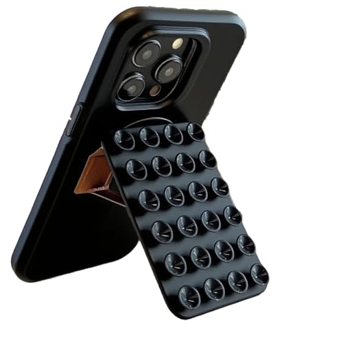 Rookii Phone Stand with Silicone Suction Cup Phone Mount,Phone Adhesive Sticky Grip,Phone Ring Holder,Hands-Free Sticky Cell Phone Grip, Mobile Fidget Mirror Holder for Selfies and Videos (Black) - color: black