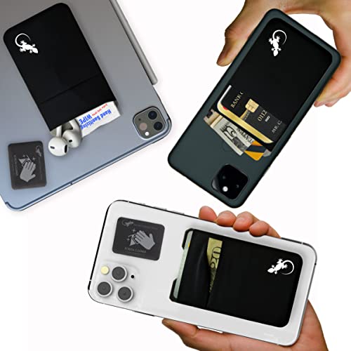 Double Pocket Gecko Phone Wallet - Smartphone Adhesive Card Holder - Cell Phone Pouch - Mobile Stick on Spandex Pocket by Gecko - Carry Credit Cards and Cash – (BLACK-WHITE) - color: BLACK-WHITE