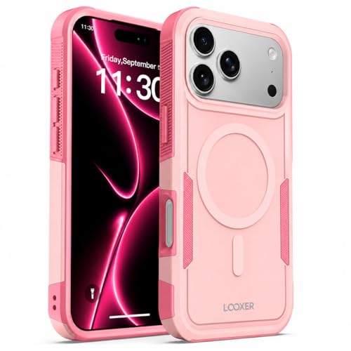LOOXER® Heavy Duty Rugged Magnetic Case for iPhone 17 Pro (6.3”) | Military Grade Shockproof Protection,MagSafe Compatible+ Tempered Glass Included (Pink,17 Pro) - color: Pink, size: 17 Pro