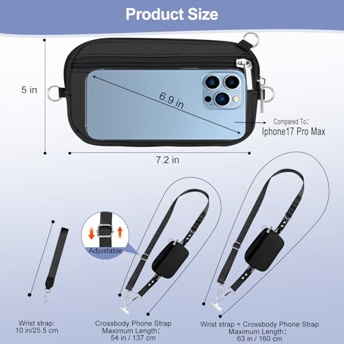 Phone Lanyard Crossbody with Detachable RFID Wallet (Black, Large) - color: Black, size: Large