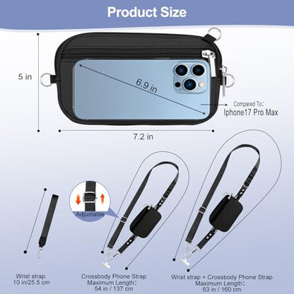 Phone Lanyard Crossbody with Detachable RFID Wallet (Black, Large) - color: Black, size: Large
