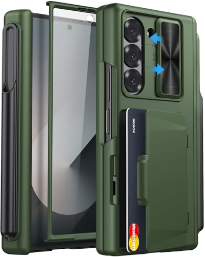 for Samsung Galaxy Z Fold 6 Wallet Case with S Pen Holder, Green - color: Green-P