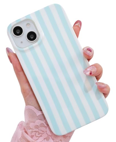 Striped case for iPhone 13/14 Blue/White | Aesthetic Striped，Full Protection Soft TPU，will not peel, fade or rub off ，Kawaii Cute Phone Case for Women Girls - color: Imd Striped Blue/White