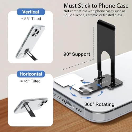 Phone Slim Stand Thin Kickstand, Ultra Thin Vertical Horizontal Universal Steel Metal Stable Mount Attachable Pocket Friendly Phone Holder for iPhone Samsung Phone Case (Black 1-Pack) - color: Black