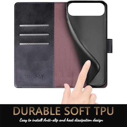 SUANPOT Compatible with iPhone Air 6.5" Wallet case with RFID Blocking Credit Card Holder,Flip Book PU Leather Protective Cover Women Men for Apple iPhone 17 Air Phone case Black - color: Black, size: iPhone Air 6.5"