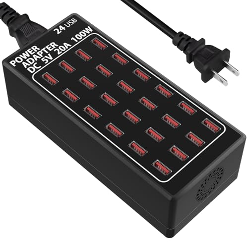 USB Charging Station, 100W/20A 24 Port Desktop Multiple Device Charger Station, Multi Ports Fast Phone Charging Station Organizer, Suitable for School Mall Shop Hotel