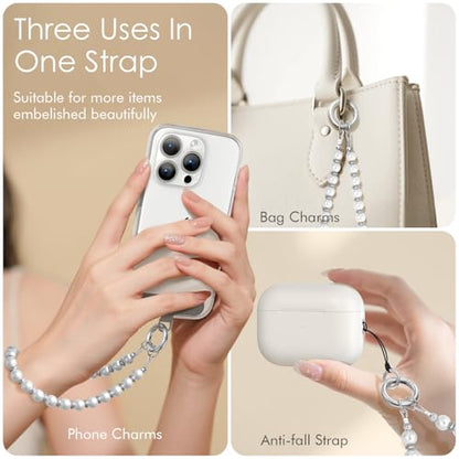 SURPHY Phone Charm, Handmade Beaded Phone Wrist Strap with Tether Tab - color: A- Pearl Silver