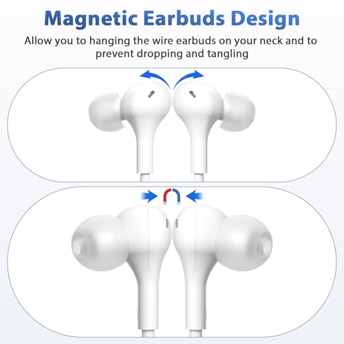 USB C Headphones with Case & Mic Wired Earbuds 90° Angled for Apple Android - color: White