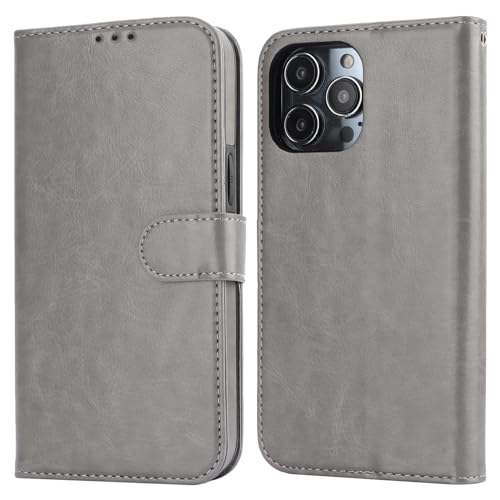 Bocasal Detachable Wallet Case Card Holder for iPhone 14 Pro Max Grey | RFID Blocking Kickstand Card Slots Holder PU Leather Magnetic Shockproof Wrist Strap Removable Flip Protective Cover 6.7 inch - color: Gray