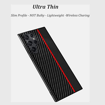 for Samsung Galaxy S23 Ultra Case: Red | Slim Thin, Carbon Fiber Classic Pattern Design, Soft Hybrid TPU Bumper, Shockproof Protective Cell Phone Cover - color: Red