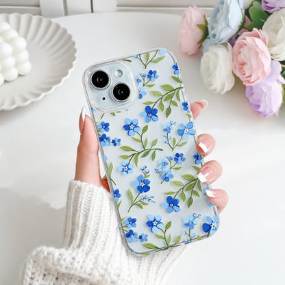 NITITOP Compatible with iPhone 15 Pro Case Clear Cute Flower - Blue | Branch, Floral, Precision camera cutouts, For girl woman, Slim fit, Soft TPU, Shockproof - color: Blue