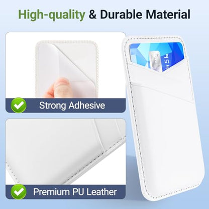 SHANSHUI Phone Wallet, Leather Phone Card Holder Strong Adhesive Stick on Credit ID Business Card Pocket for Back of Cellphone Compatible with iPhone, Most Smartphones, White 2 Pack - color: White+White