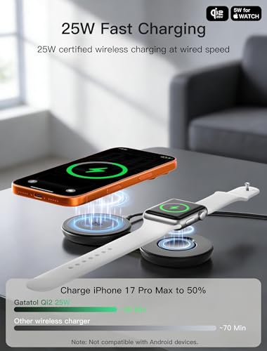2 in 1 Magnetic Wireless Charger, Qi2 25W Fast Charging Pad for MagSafe - color: Black