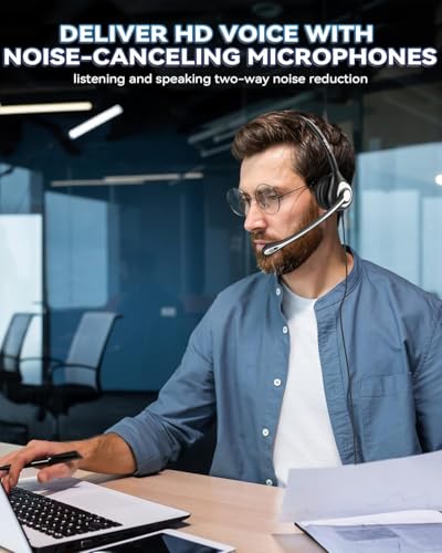 Wantek Office Phone Headset RJ9 with Noise Cancelling Microphone and Quick Disconnect Telephone Headset Compatible with Polycom Aastra Shoretel Avaya Mitel Toshiba Grandstream Can Center Phones - color: Black/Silver