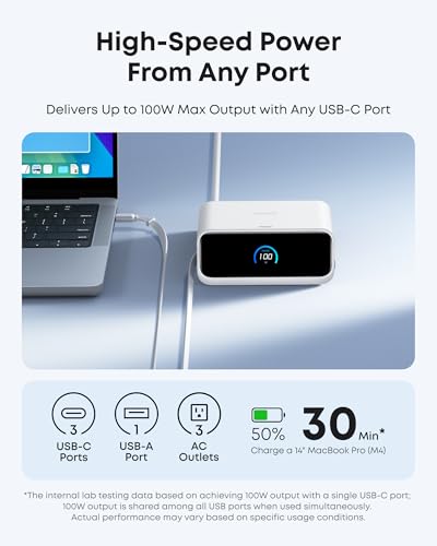 Anker Nano Charging Station, 100W 7-in-1 Power Strip, Retractable Charger - color: White