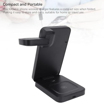 Wireless Charging Station, 3 in 1 Foldable Magnetic Fast Charger Stand for Phone Watch Earbuds, Portable 15W Charging Dock for Travel Office Home Desktop