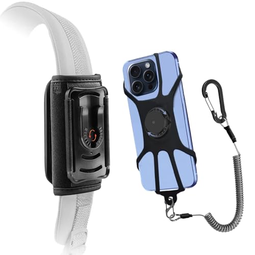 Backpack Strap Cellphone Holder,Use As Shoulder Strap Phones Holder or Hiking/Alpinism/Climbing/Traveling Tether,Cellphone Coiled Lanyard Ensures Your Phone is Safe and Protected Black