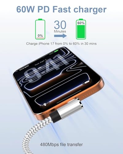 USB C Cable 6ft 2Pack, 60W Fast Charging 90 Degree Nylon Braided Cord - size: 6FT