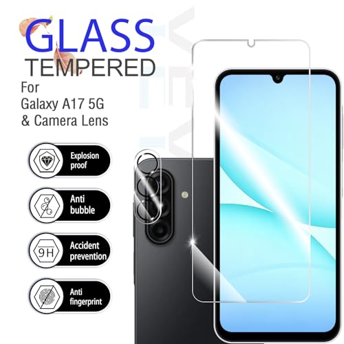Galaxy A17 HD Clear Tempered Glass Screen Protector + Camera Lens Protectors, [2+2 Pack] [3D Glass] [Anti-Glare] [Bubble-Free] Screen Protector Glass For Samsung Galaxy A17 - size: Galaxy A17