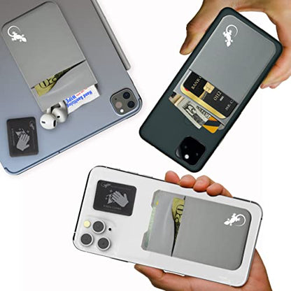 Gecko Travel Tech Double Pocket - Adhesive Card Holder - Cell Phone Pouch - Stick on Spandex Pocket - Carry Credit Cards and Cash - Gray-White - color: GRAY-WHITE