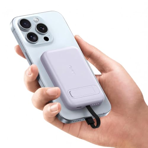 Mini Portable Charger, 5200 mAh Charger Power Bank Slim Small Chargers with Built-in Cable, Travel Battery Pack for iPhone 14/13/12/11 Pro/Pro Max/Plus/Mini/AirPods Purple - color: Purple