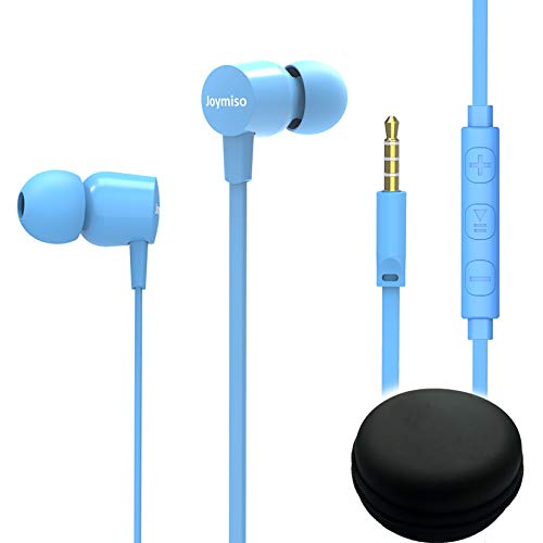 Joymiso Wired Earbuds for School Kids Women Small Ears w Mic and Case, Blue - color: Blue