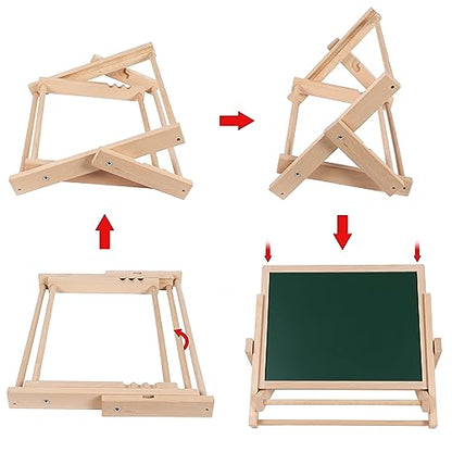 TOWO Wooden Easel for Kids, Foldable Double-Sided Magnetic Board - color: Easel