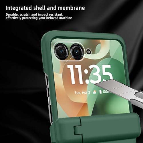 for Motorola Razr 2025/2024 Case with Kickstand, [Built-in Screen Protector & Hinge Protection] Ultra Thin Matte PC Shockproof Phone Cover Smartphone Case for Moto Razr 2025/2024 (Green)