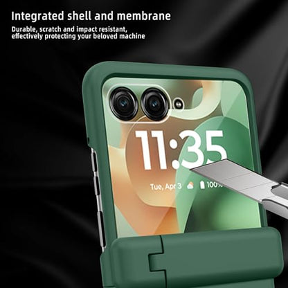 for Motorola Razr 2025/2024 Case with Kickstand, [Built-in Screen Protector & Hinge Protection] Ultra Thin Matte PC Shockproof Phone Cover Smartphone Case for Moto Razr 2025/2024 (Green)