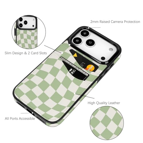 Compatible with iPhone 17 Pro Max Case(Green Checkerboard) | with Card Holder Soft Wallet Leather,Shockproof Case for iPhone 17 Pro Max 6.9 inch Women Girls - color: Green Checkerboard, size: iPhone 17 Pro Max 6.9 inch