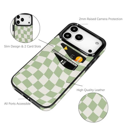 Compatible with iPhone 17 Pro Max Case(Green Checkerboard) | with Card Holder Soft Wallet Leather,Shockproof Case for iPhone 17 Pro Max 6.9 inch Women Girls - color: Green Checkerboard, size: iPhone 17 Pro Max 6.9 inch