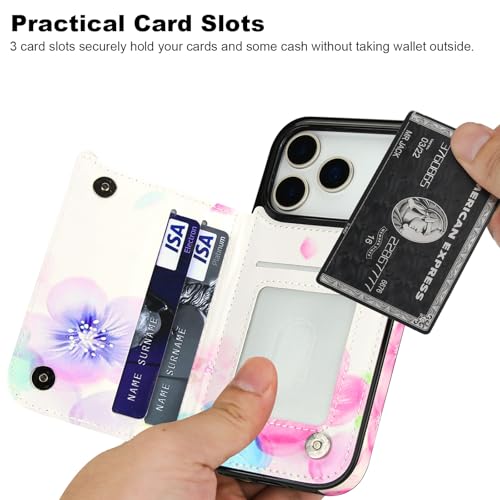 HAOPINSH Wallet Case with Card Holder for iPhone 17 Pro, Pale Flower Pattern Back Flip Folio PU Leather Kickstand Card Slots Case, Double Magnetic Clasp Shockproof 6.3" - color: Pale Flower