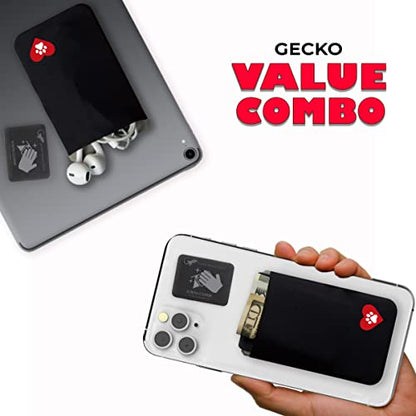Phone Wallet - Adhesive Card Holder - Cell Phone Pouch - Stick on Lycra Pocket by Gecko - Carry Credit Cards and Cash - color: TWIN - DOG HEART