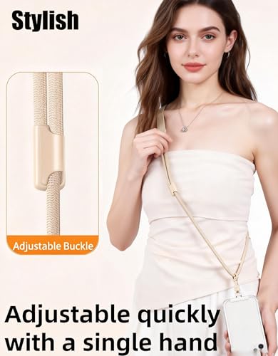 Phone Lanyard Premium Cell Phone Strap Crossbody with Stainless Steel Tether Tab Wide Comfort Strap with Adjustable Zinc Alloy Buckle Anti-Loss Universal for All Phones Keys Cards Travel Outdoor Beige - color: E-beige
